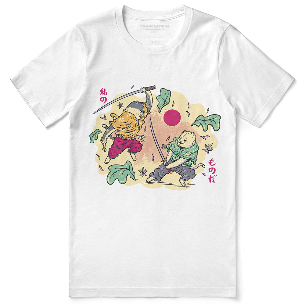 Samurai Cat Fight T-Shirt | Yūjin Japanese Anime Streetwear Clothing